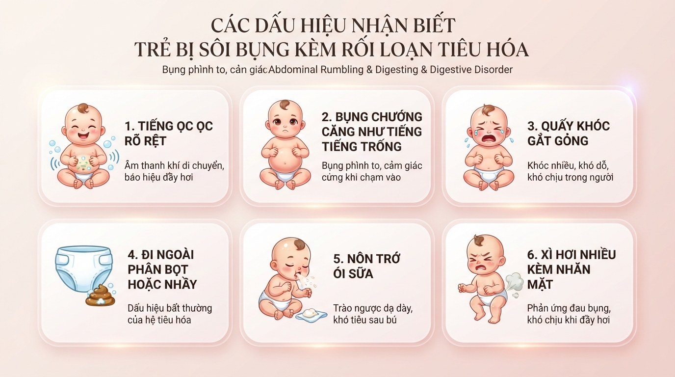 Các dấu hiệu nhận biết trẻ bị sôi bụng kèm theo rối loạn đường tiêu hóa thường gặp. Các dấu hiệu nhận biết trẻ bị sôi bụng kèm theo rối loạn đường tiêu hóa thường gặp