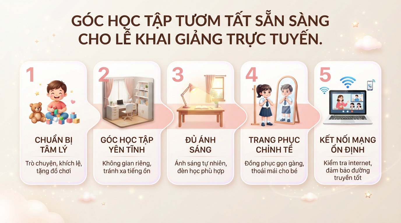 Lễ khai giảng trực tuyến là gì? Hướng dẫn chuẩn bị cho bé chu đáo