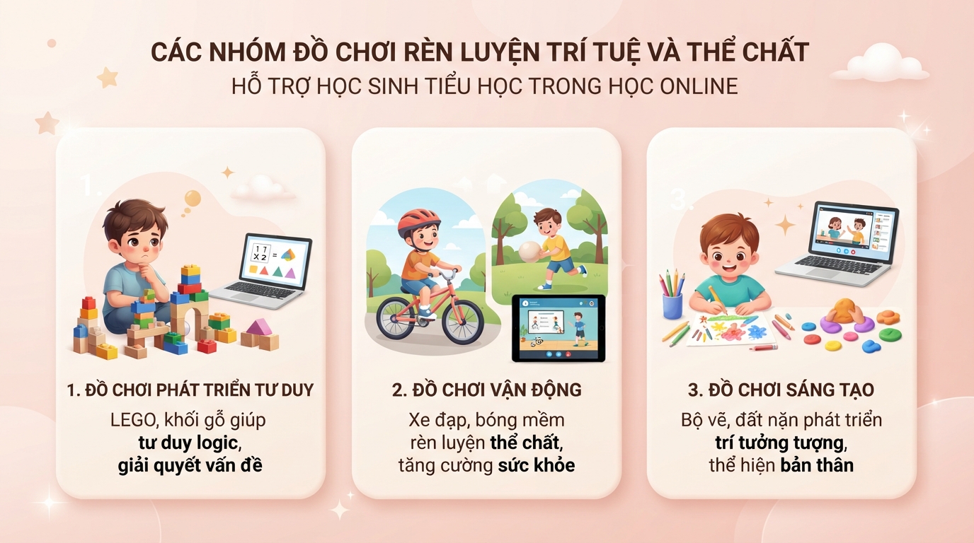 Các nhóm đồ chơi rèn luyện trí tuệ và thể chất cho học sinh tiểu học