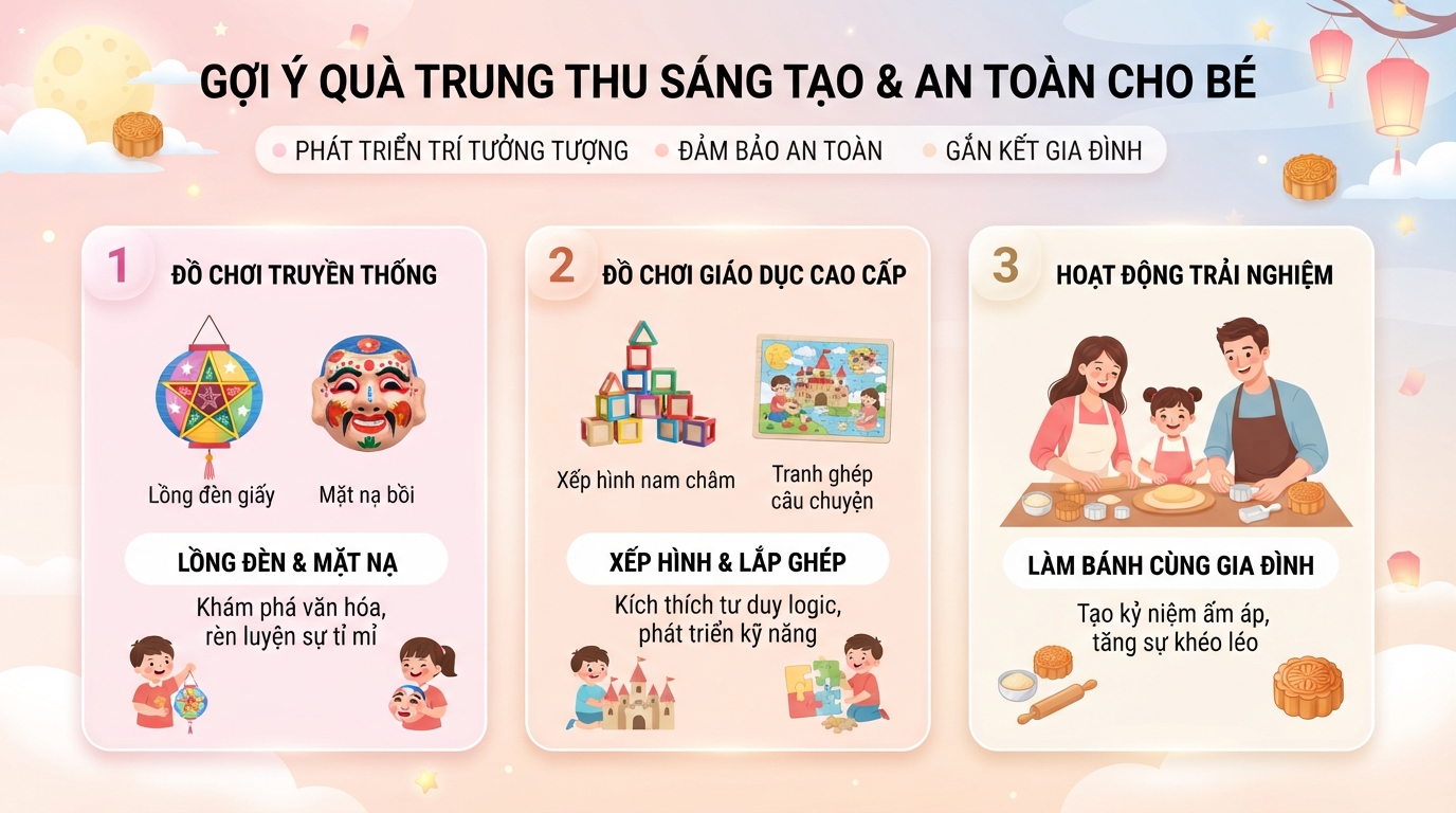 Các nhóm quà tặng Trung thu an toàn giúp kích thích sáng tạo cho trẻ nhỏ. Các nhóm quà tặng Trung thu an toàn giúp kích thích sáng tạo cho trẻ nhỏ.