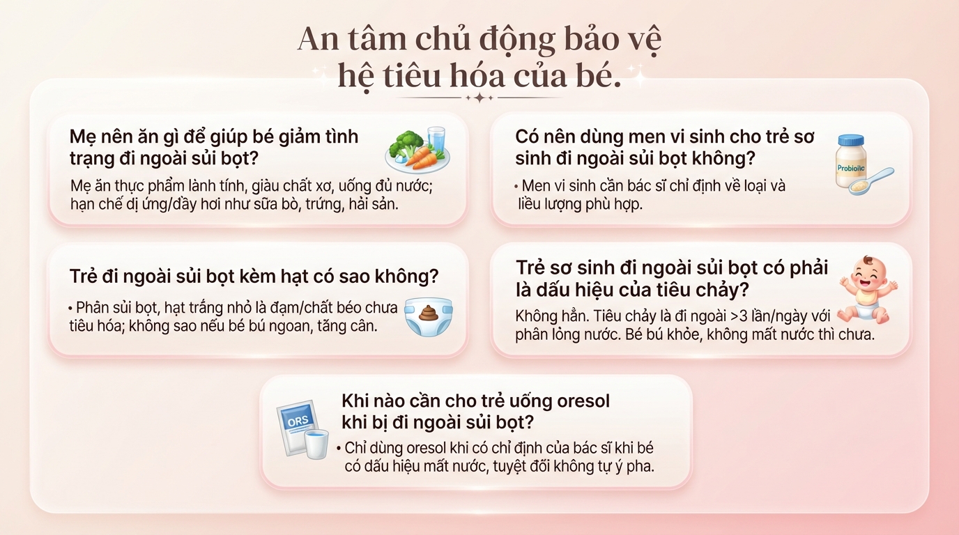 Cách chữa trẻ sơ sinh bị đi ngoài sủi bọt và lưu ý khi chăm sóc đúng