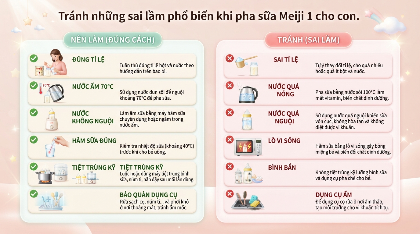 Cách pha sữa Meiji 1 chuẩn khoa học, giữ trọn dinh dưỡng cho bé