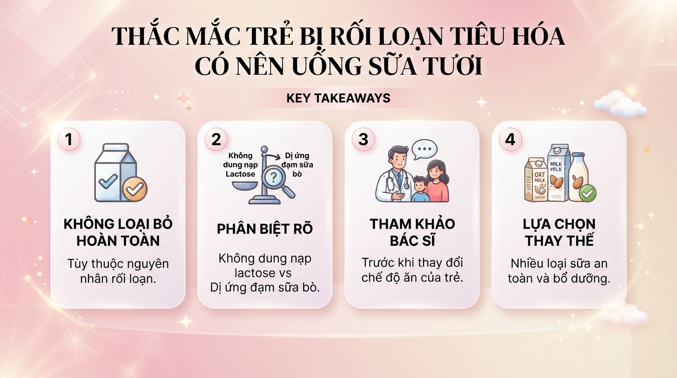 Trẻ bị rối loạn tiêu hóa có nên uống sữa tươi không? Lưu ý ba mẹ nên biết