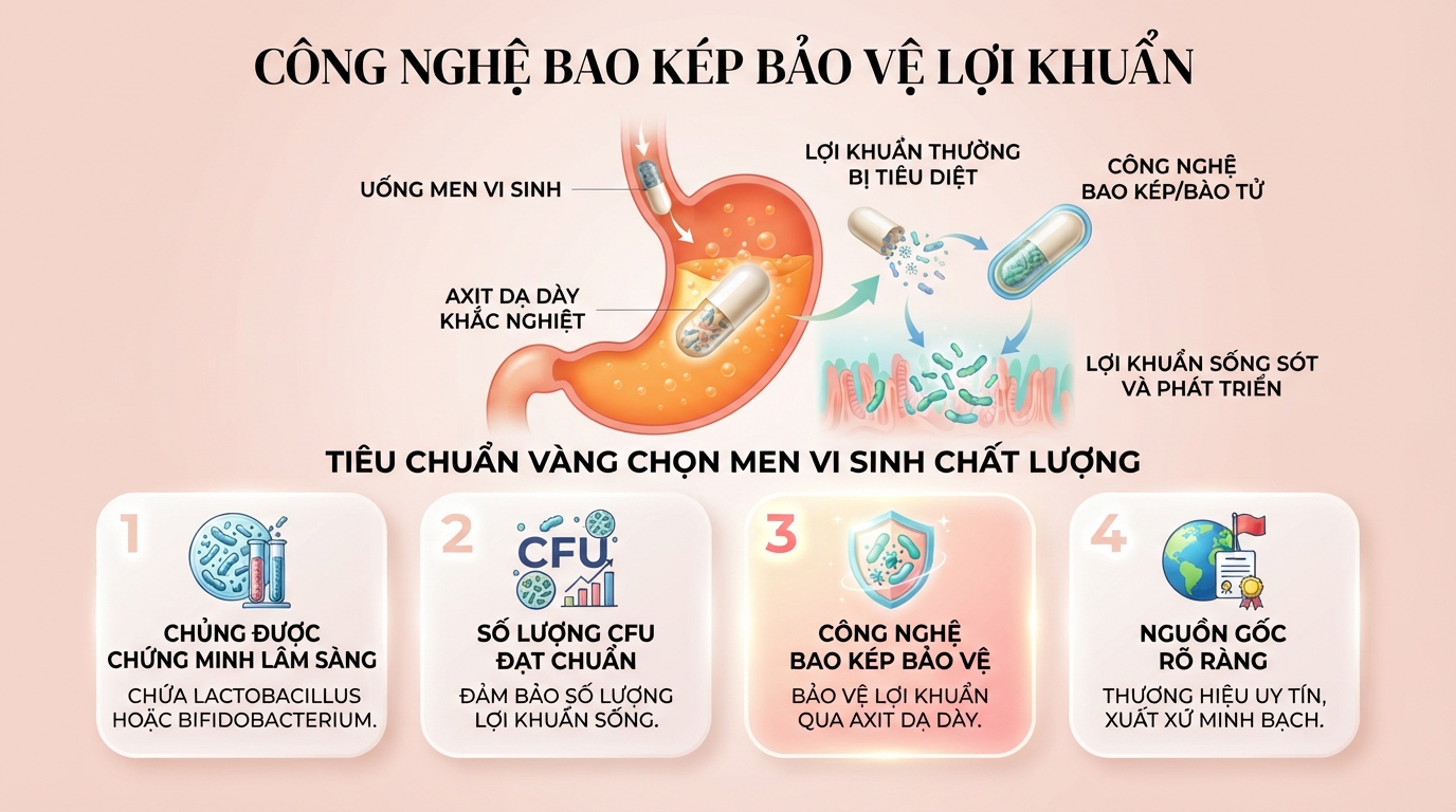 Công nghệ bao kép bảo vệ lợi khuẩn sống sót qua môi trường axit dạ dày khắc nghiệt