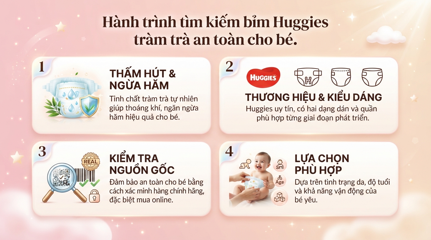 Bỉm Huggies tràm trà có tốt không? Đánh giá chi tiết từ thực tế trải nghiệm