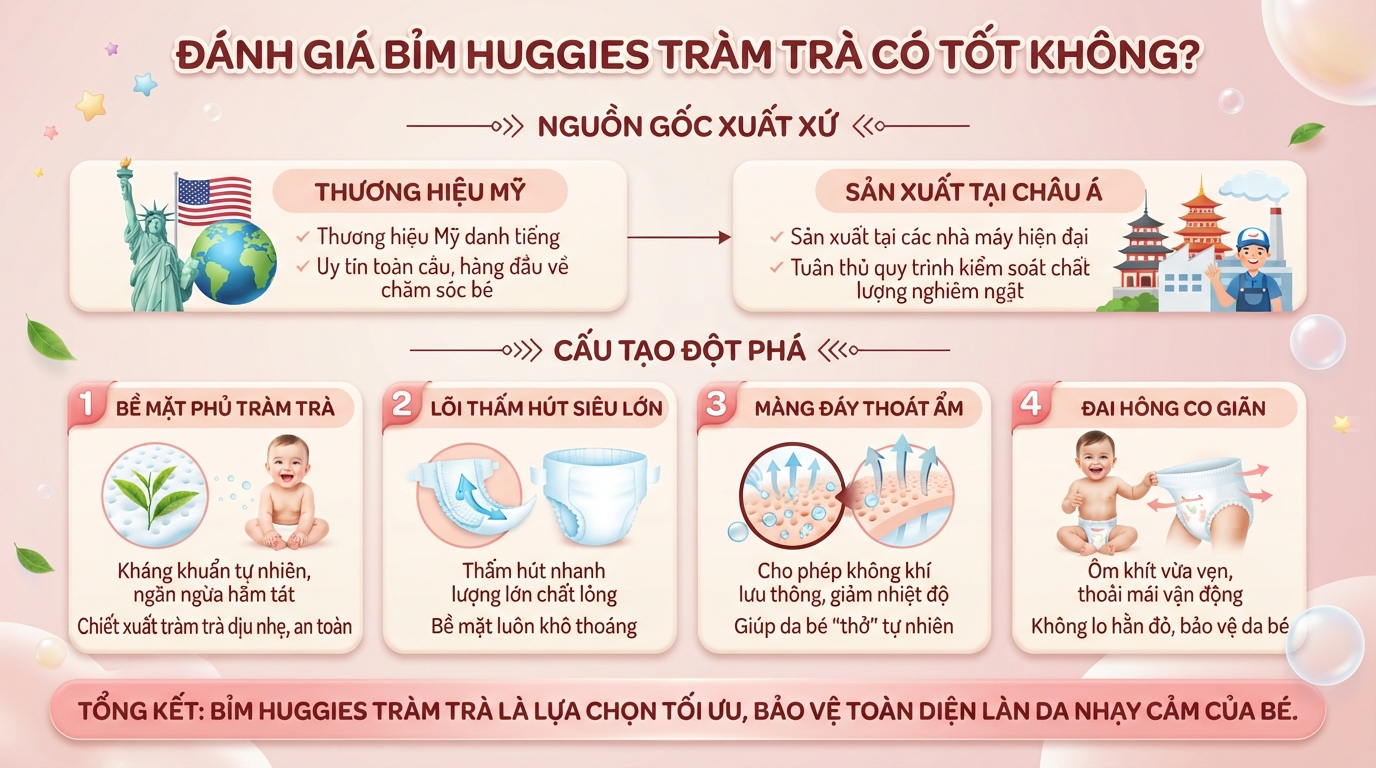 Đánh giá bỉm huggies tràm trà có tốt không qua cấu tạo đột phá và xuất xứ chính hãng. Đánh giá bỉm huggies tràm trà có tốt không qua cấu tạo đột phá và xuất xứ chính hãng