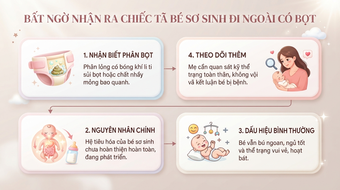 Bé sơ sinh đi ngoài có bọt là gì? Nguyên nhân, dấu hiệu nhận biết