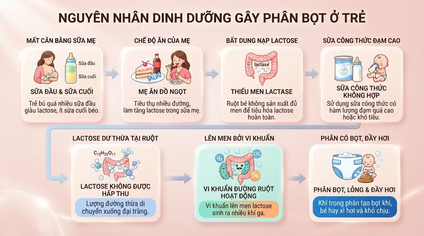 Dư thừa đường lactose sữa đầu kích thích vi khuẩn lên men tạo bóng khí