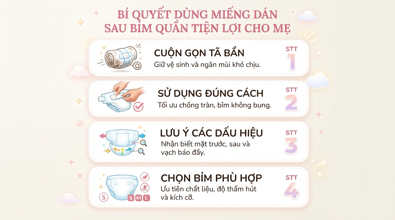 Miếng dán sau bỉm quần dùng để làm gì? Công dụng bất ngờ mẹ nên biết