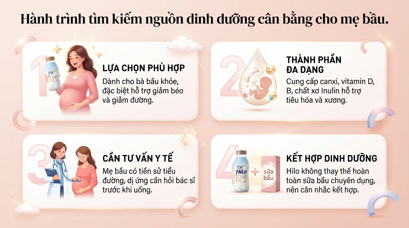 Sữa TH True Milk Hilo bà bầu uống được không? Chi tiết thành phần, công dụng