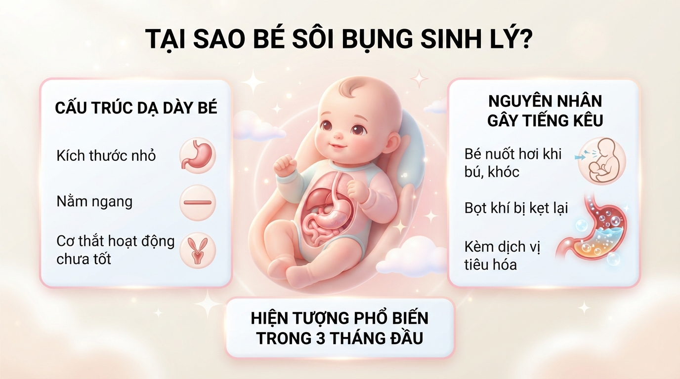 Giải đáp trẻ sơ sinh bị sôi bụng có sao không theo nguyên nhân sinh lý dạ dày. Giải đáp trẻ sơ sinh bị sôi bụng có sao không theo nguyên nhân sinh lý dạ dày