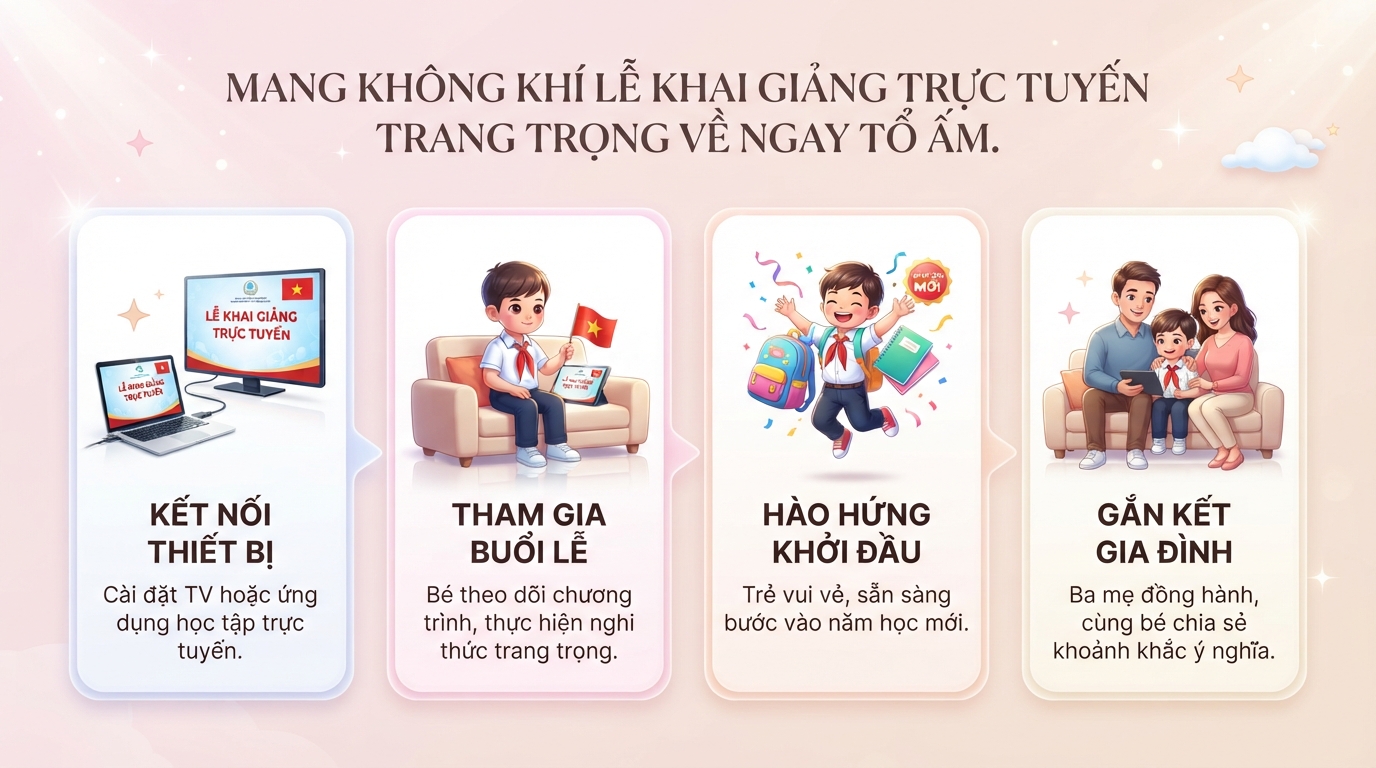Lễ khai giảng trực tuyến là gì? Hướng dẫn chuẩn bị cho bé chu đáo