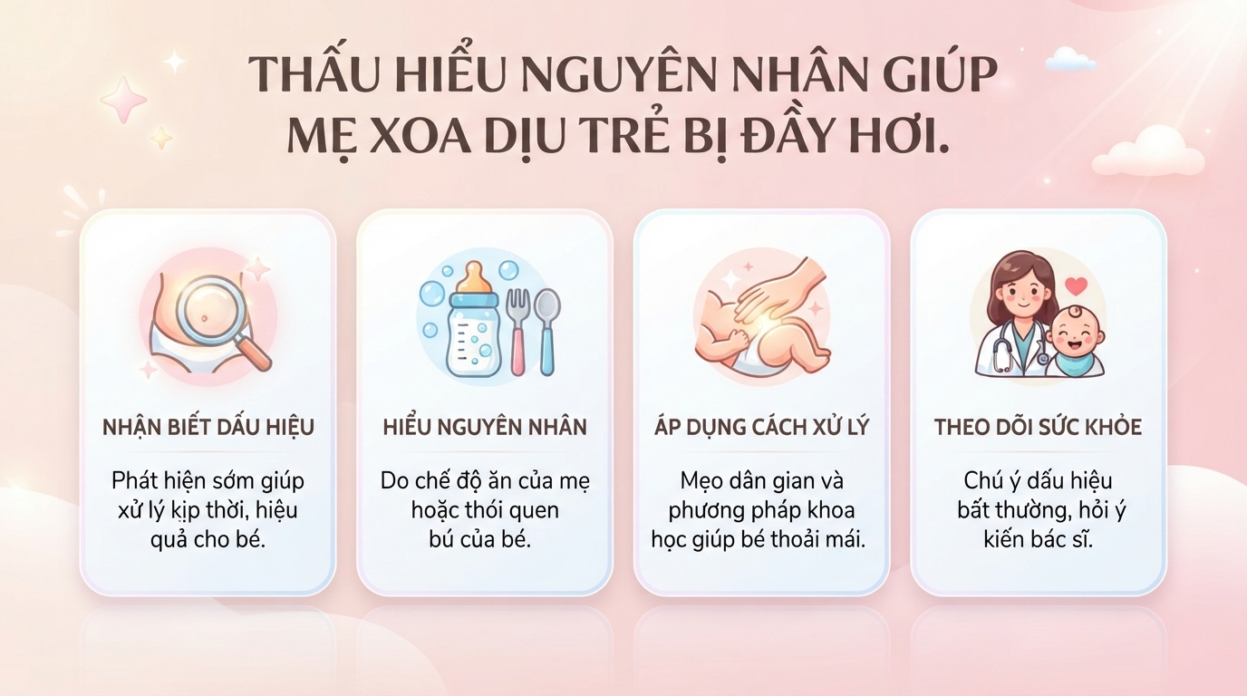 Nguyên nhân trẻ bị đầy hơi và cách xử lý hiệu quả tại nhà