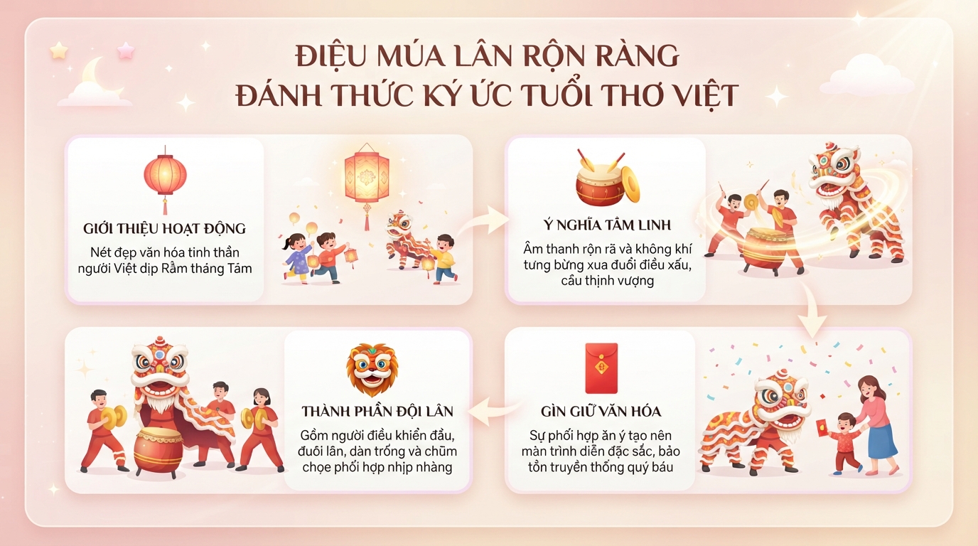 Múa lân trung thu là gì? Nguồn gốc, ý nghĩa và gợi ý chuẩn bị đồ chơi cho bé