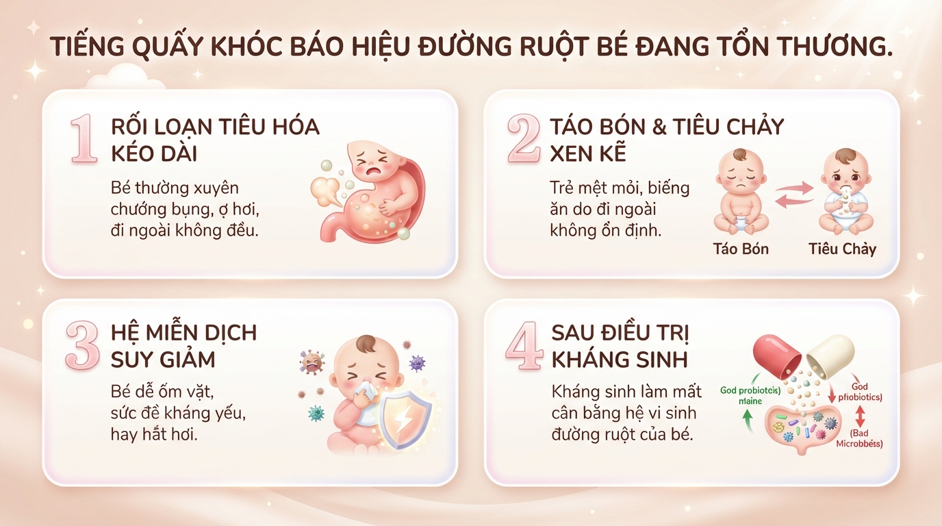 Bổ sung lợi khuẩn đường ruột cho bé là gì? Dấu hiệu, lợi ích và lưu ý cần biết