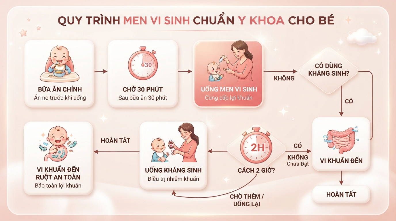 Khoảng cách 2 giờ với kháng sinh giúp bảo toàn vi khuẩn có lợi khi đến đường ruột