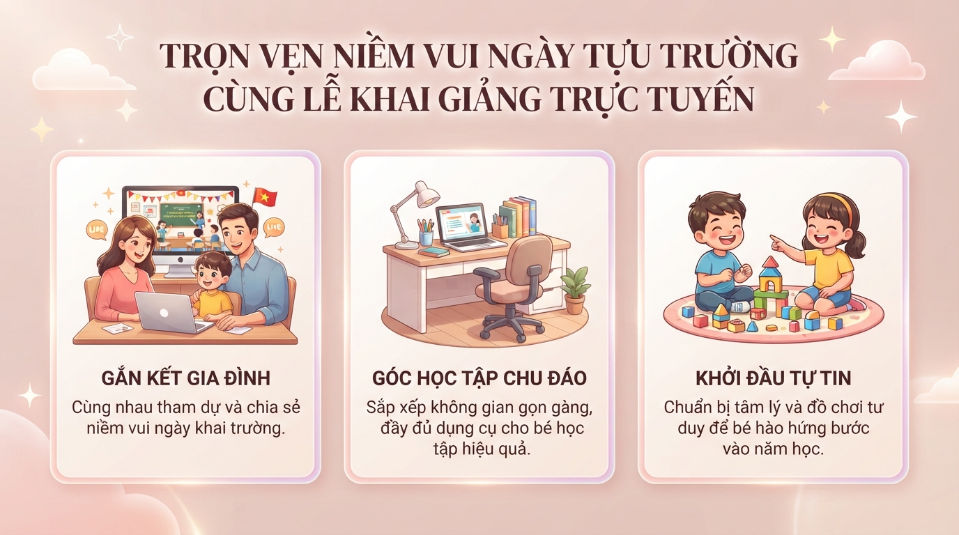 Lễ khai giảng trực tuyến là gì? Hướng dẫn chuẩn bị cho bé chu đáo