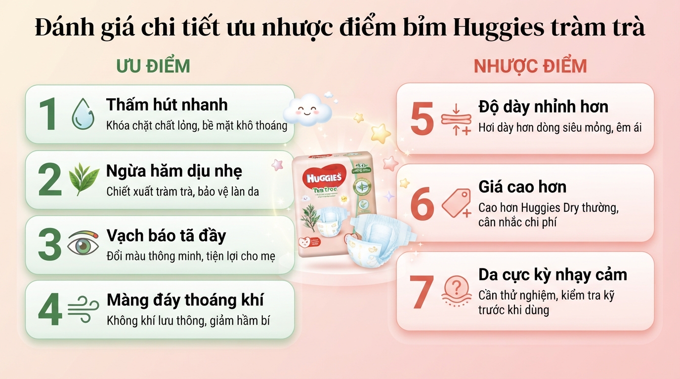 Bỉm Huggies tràm trà có tốt không? Đánh giá chi tiết từ thực tế trải nghiệm