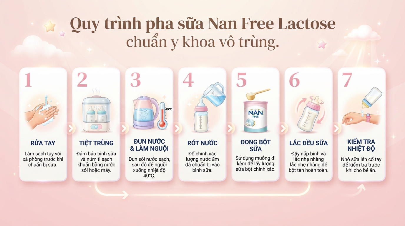 Cách pha sữa Nan Free Lactose đúng chuẩn giữ trọn 100% dinh dưỡng