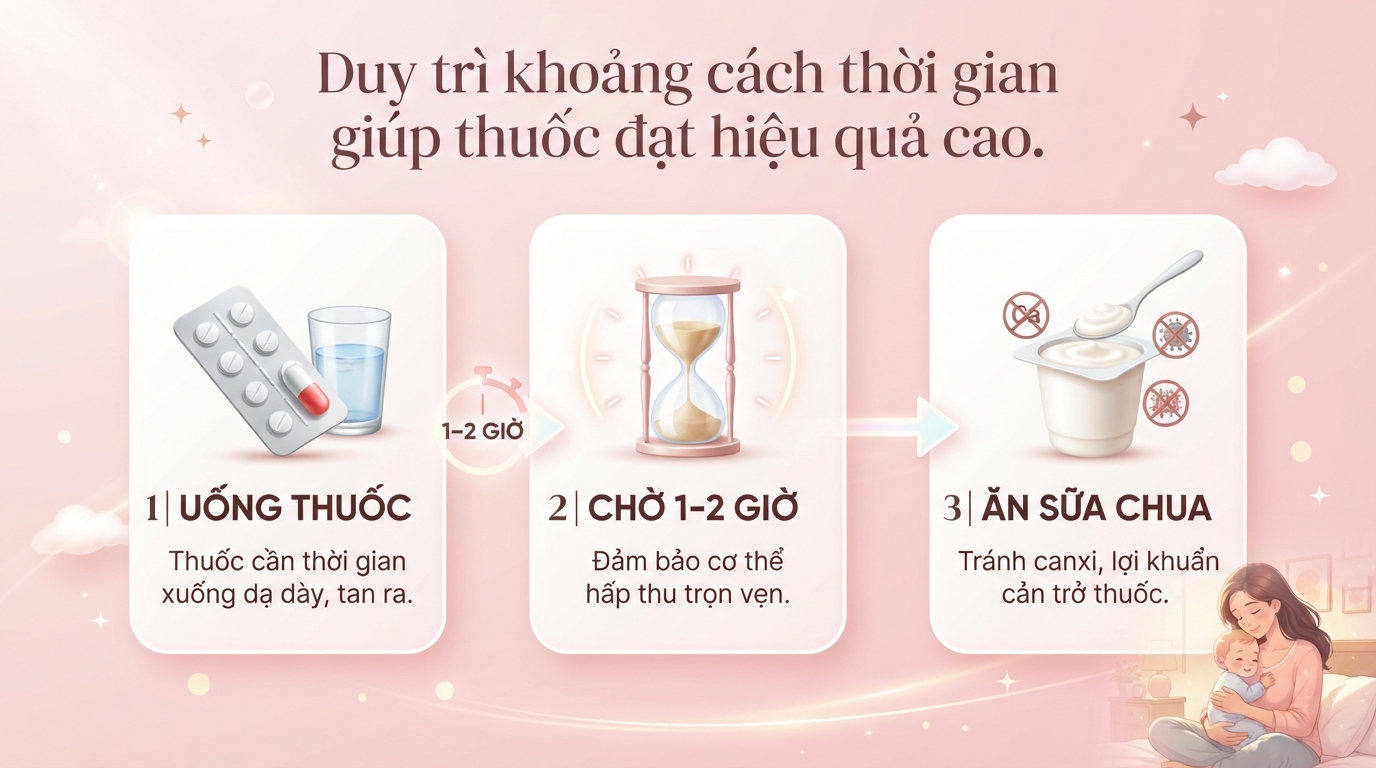 Uống thuốc xong bao lâu được ăn sữa chua để không mất tác dụng?