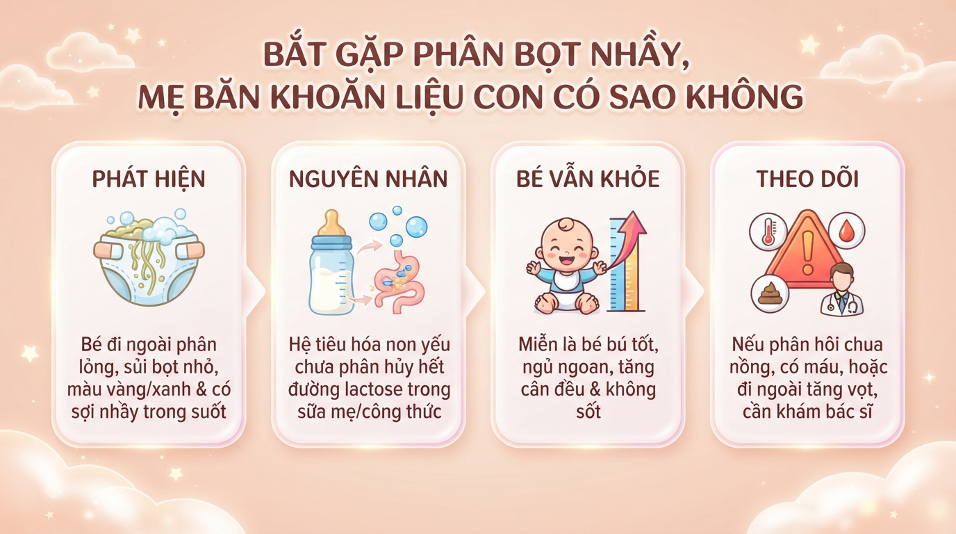 Trẻ sơ sinh đi ngoài ra bọt nhầy có nguy hiểm không? Nguyên nhân và cách xử lý hiệu quả