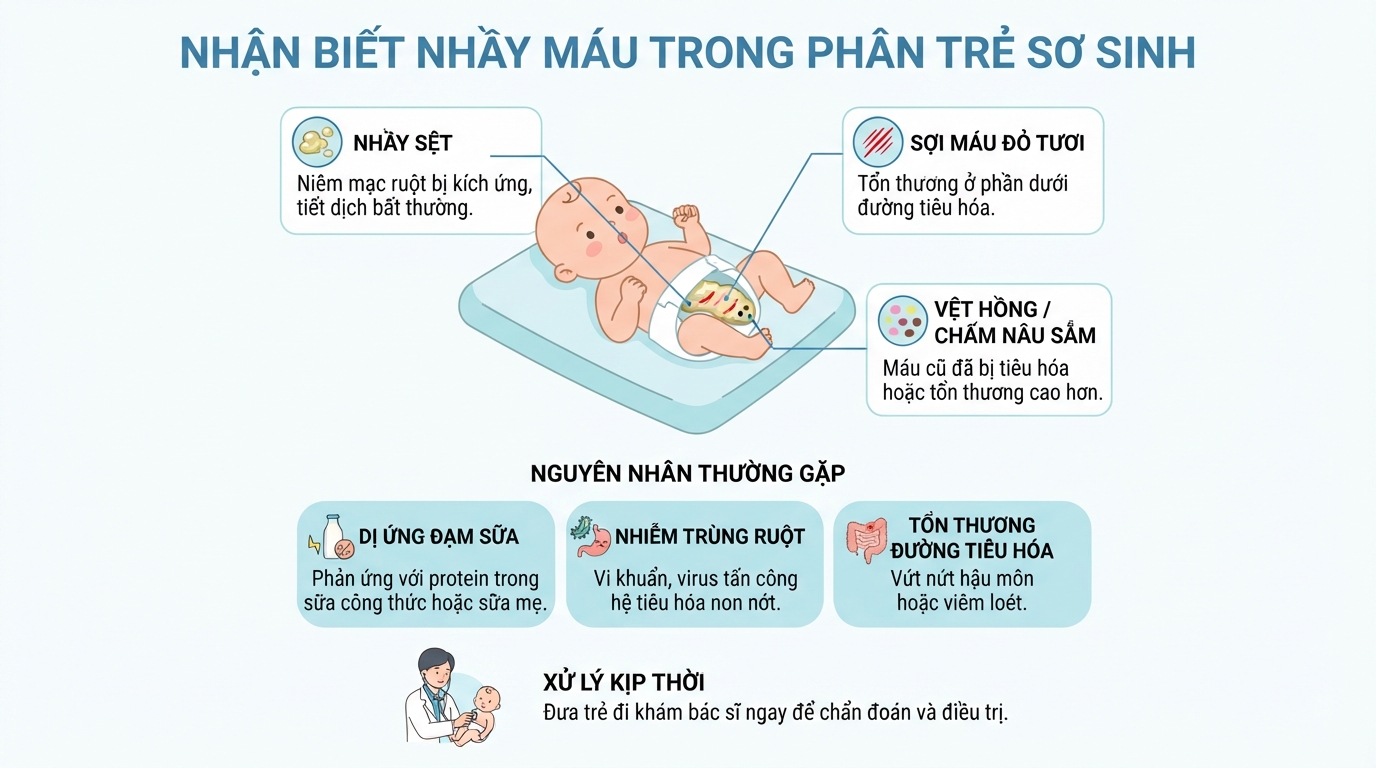 Nhận biết sớm trẻ sơ sinh đi ngoài có nhầy máu giúp xử lý kịp thời. Nhận biết sớm trẻ sơ sinh đi ngoài có nhầy máu giúp xử lý kịp thời.