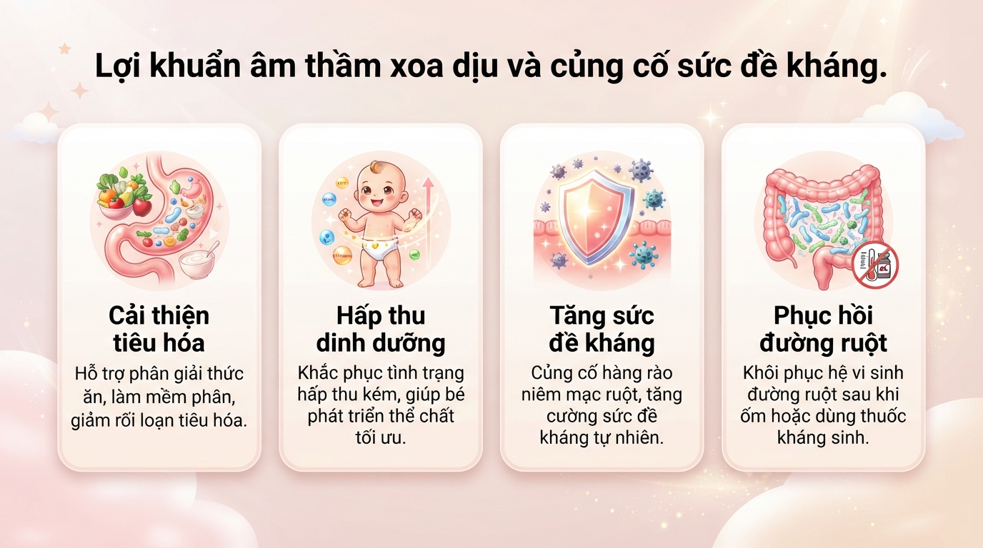 Bổ sung lợi khuẩn đường ruột cho bé là gì? Dấu hiệu, lợi ích và lưu ý cần biết