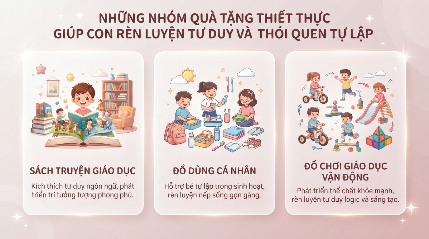 Những nhóm quà tặng thiết thực giúp con rèn luyện tư duy và thói quen tự lập.