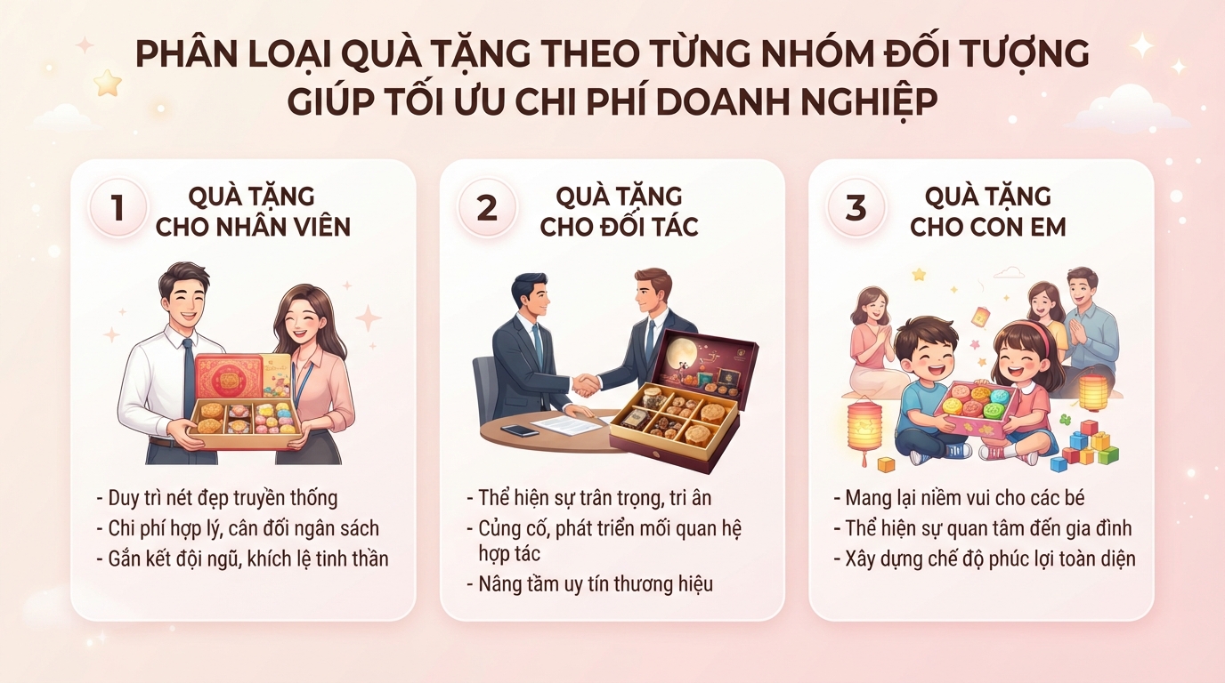 Phân loại quà tặng theo từng nhóm đối tượng giúp tối ưu chi phí doanh nghiệp. Phân loại quà tặng theo từng nhóm đối tượng giúp tối ưu chi phí doanh nghiệp