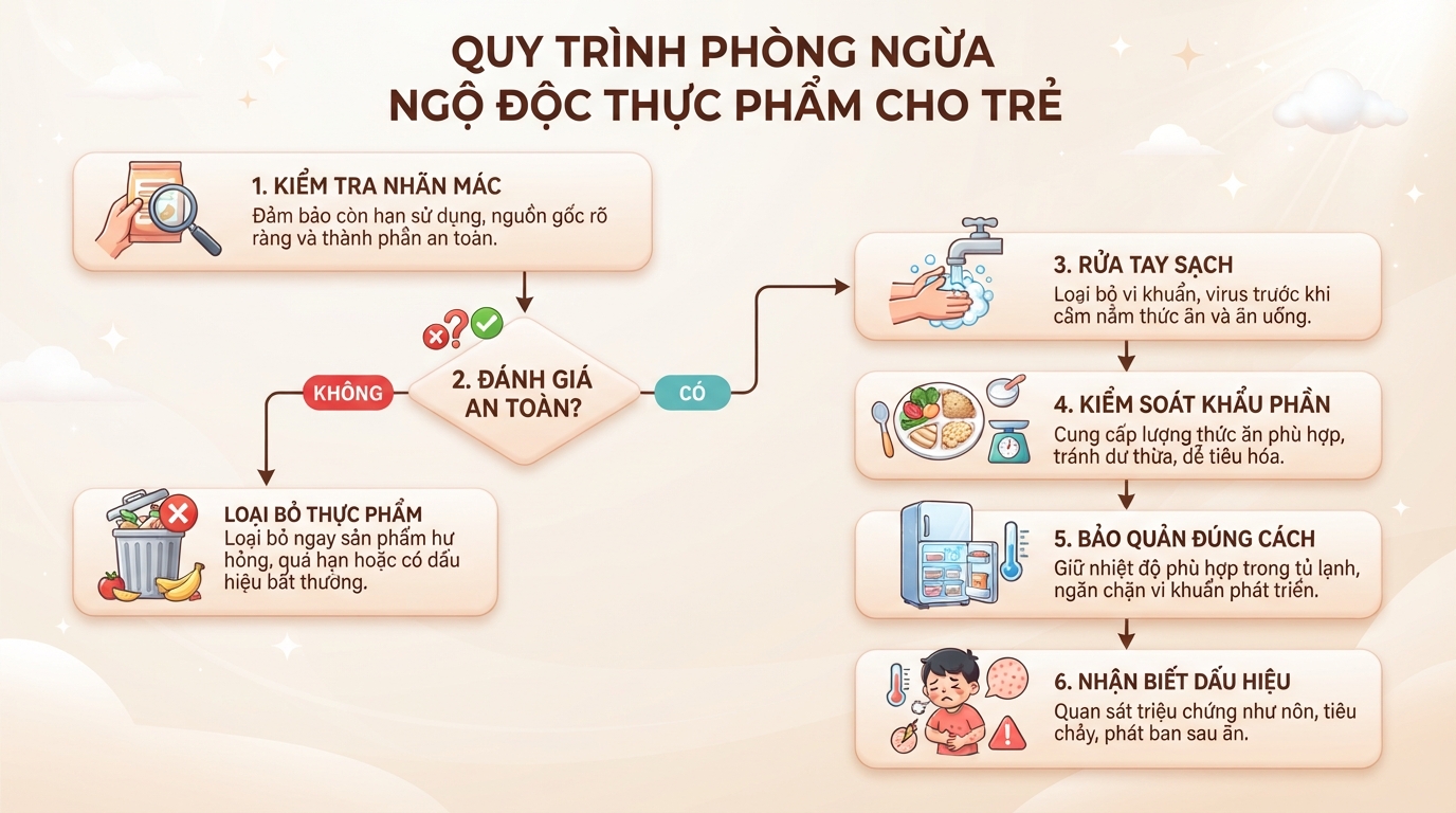 Rửa tay sạch và kiểm tra nhãn mác giú  phòng ngừa ngộ độc thực phẩm cho trẻ.