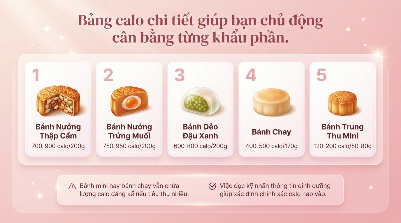 1 cái bánh trung thu bao nhiêu calo? Bảng calo và mẹo ăn không béo