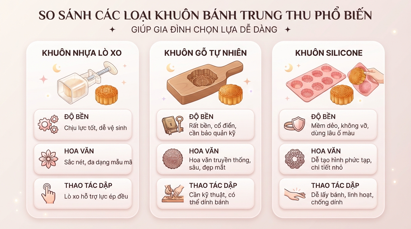 So sánh các loại khuôn bánh trung thu phổ biến giúp gia đình chọn lựa. So sánh các loại khuôn bánh trung thu phổ biến giúp gia đình chọn lựa