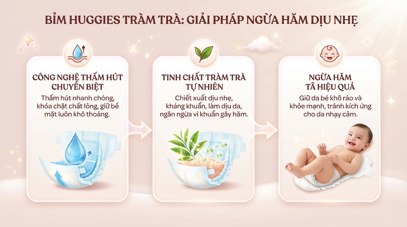 Bỉm Huggies tràm trà có tốt không? Đánh giá chi tiết từ thực tế trải nghiệm