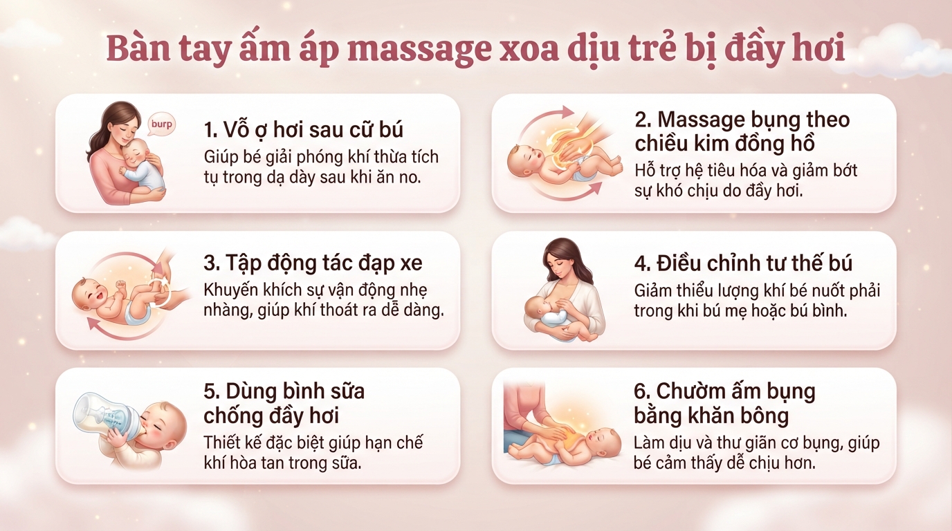 Nguyên nhân trẻ bị đầy hơi và cách xử lý hiệu quả tại nhà