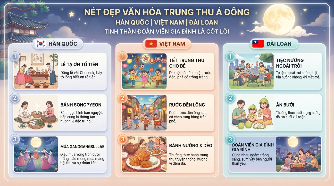 Sự khác biệt về nét đẹp văn hóa mừng Tết Trung thu tại các quốc gia Á Đông. Sự khác biệt về nét đẹp văn hóa mừng Tết Trung thu tại các quốc gia Á Đông