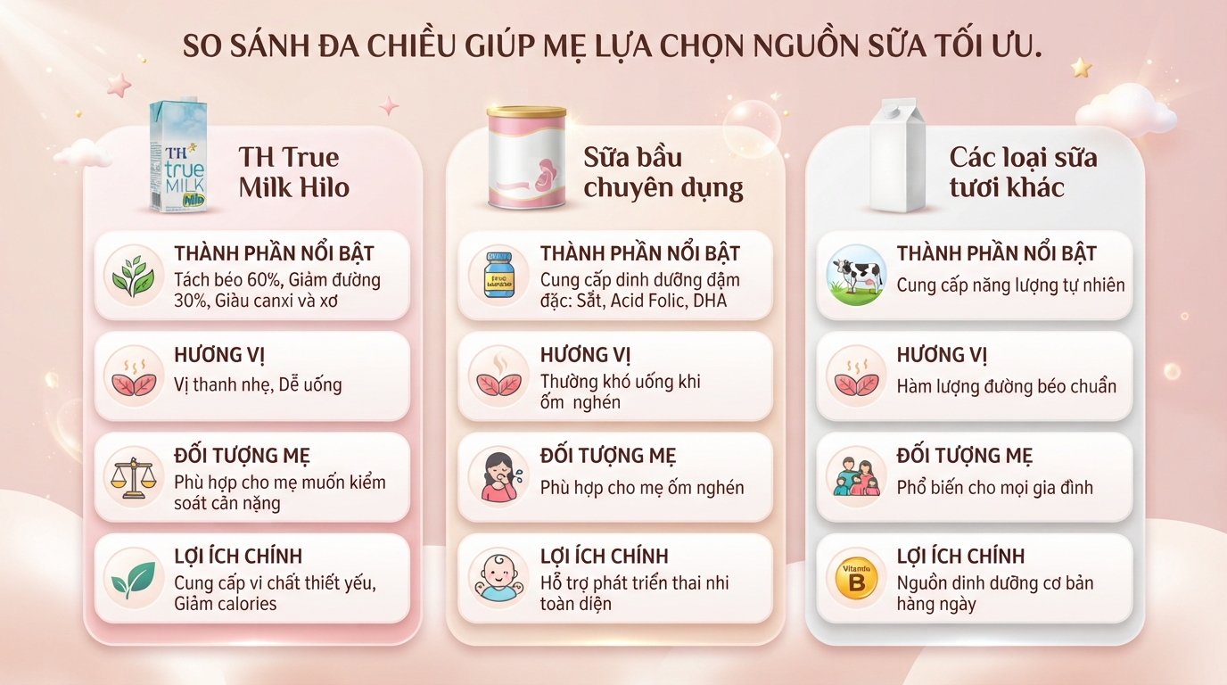Sữa TH True Milk Hilo bà bầu uống được không? Chi tiết thành phần, công dụng