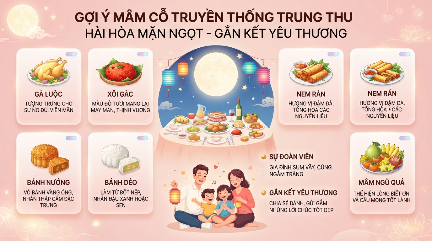 Thắc mắc trung thu ăn gì gợi ý qua mâm cỗ truyền thống hài hòa mặn ngọt.