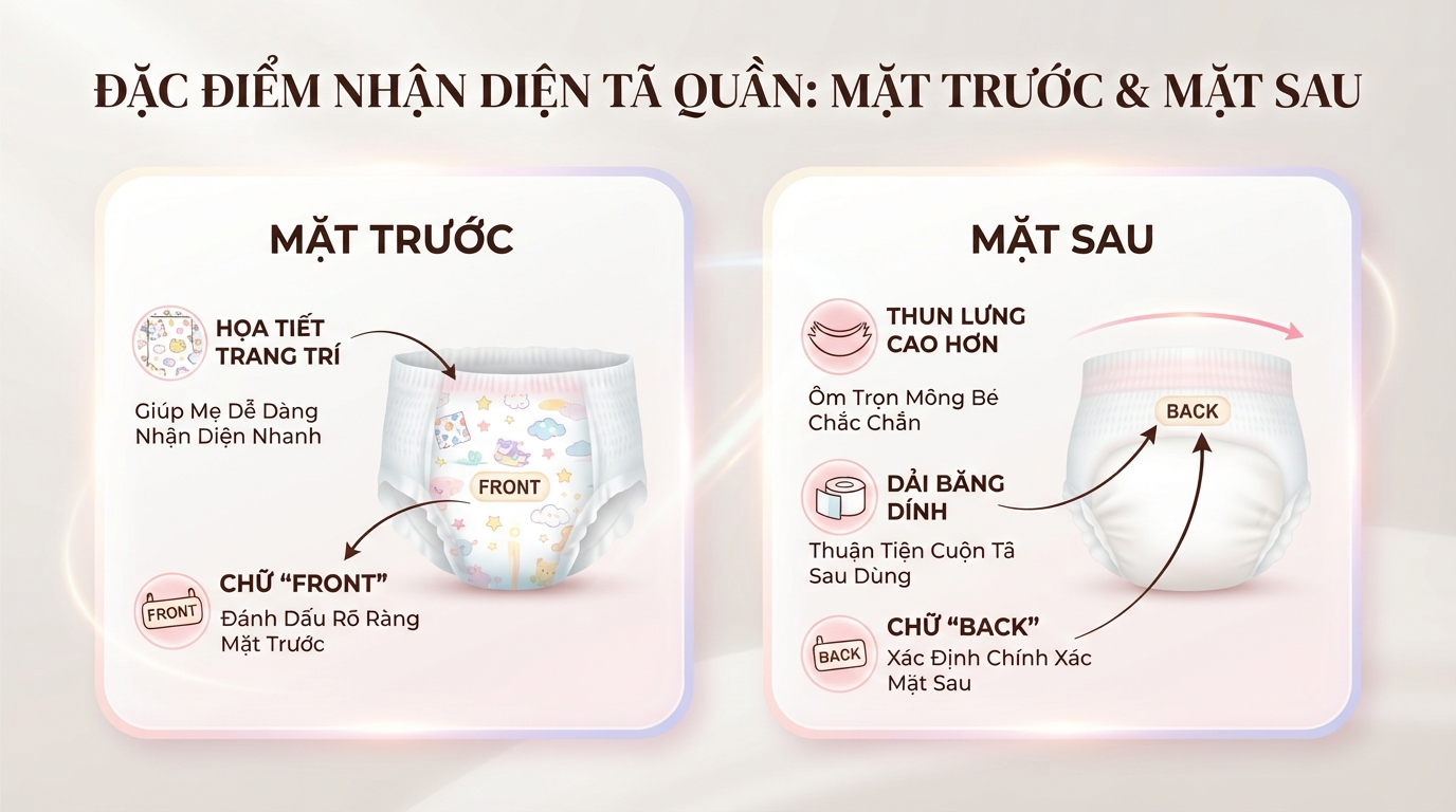 Thun lưng mặt sau bỉm quần thiết kế cao hơn mặt trước giúp ôm sát mông bé. Thun lưng mặt sau bỉm quần thiết kế cao hơn mặt trước giúp ôm sát mông bé.