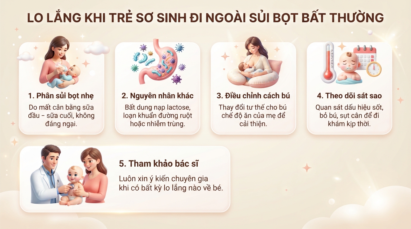 Cách chữa trẻ sơ sinh bị đi ngoài sủi bọt và lưu ý khi chăm sóc đúng