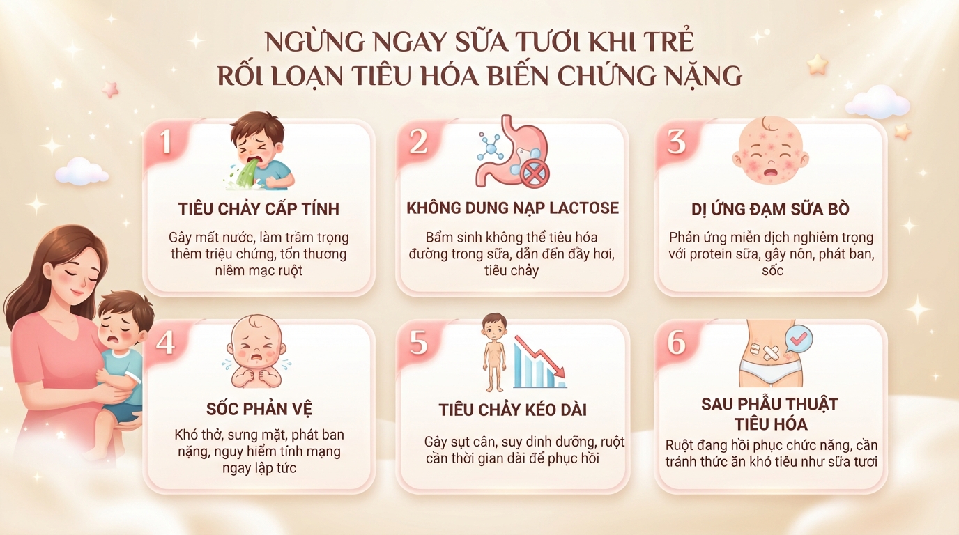 Trẻ bị rối loạn tiêu hóa có nên uống sữa tươi không? Lưu ý ba mẹ nên biết