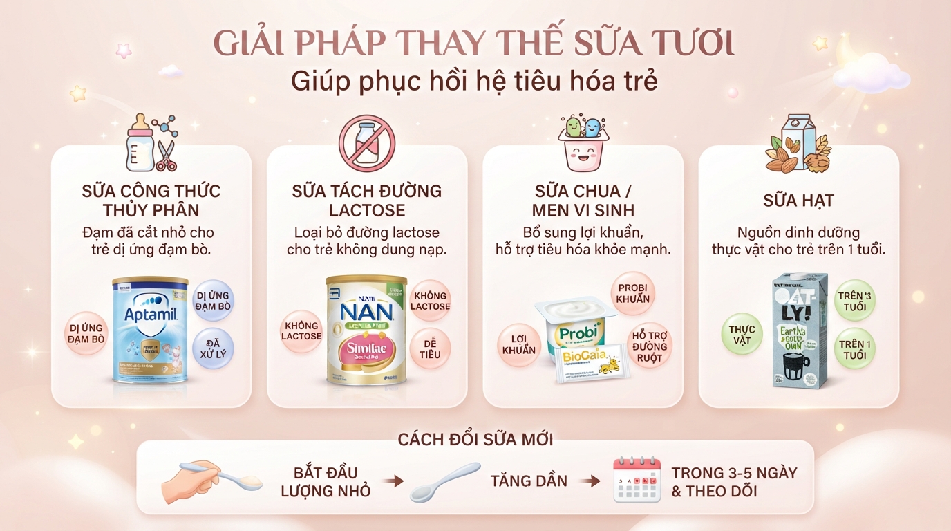 Trẻ bị rối loạn tiêu hóa có nên uống sữa tươi không? Lưu ý ba mẹ nên biết