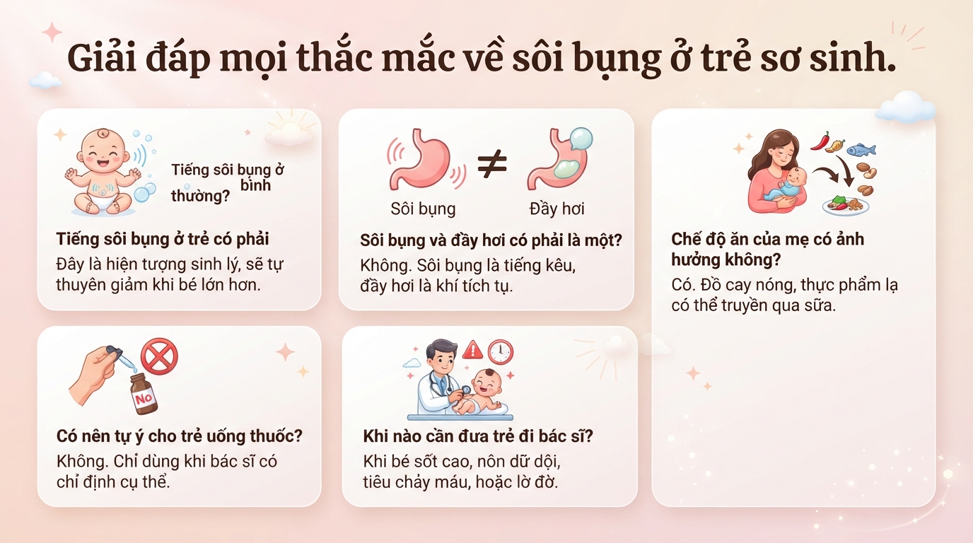 Trẻ sơ sinh bị sôi bụng có sao không? Khi nào cần đi khám?