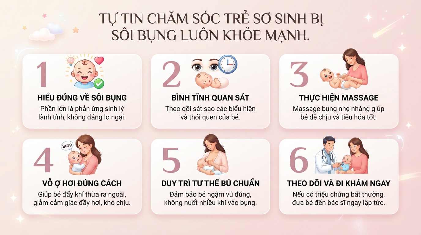 Trẻ sơ sinh bị sôi bụng có sao không? Khi nào cần đi khám?