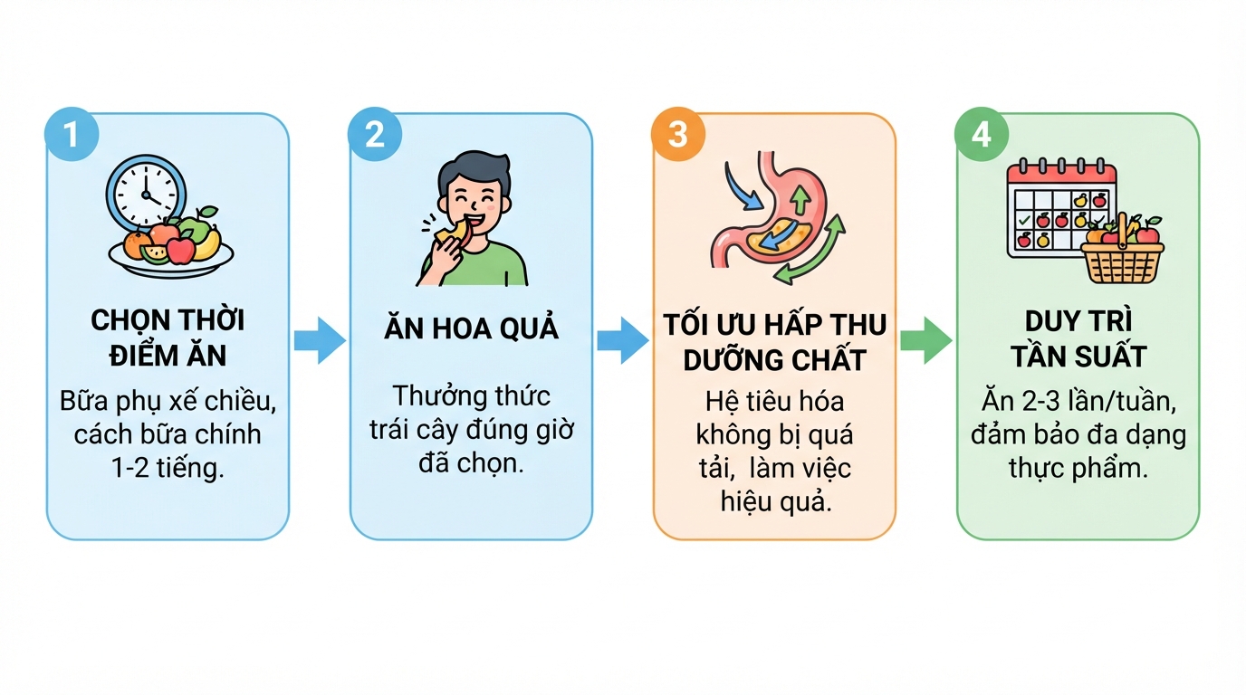 Ăn hoa quả đúng thời điểm giúp hệ tiêu hóa tối ưu hấp thu dưỡng chất.