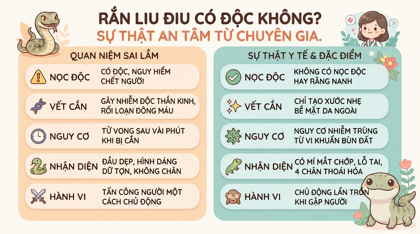 Rắn liu điu có độc không? Đặc điểm nhận dạng và cách xử trí vết cắn