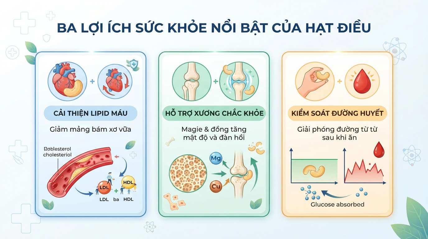 Ba tác dụng sức khỏe nổi bật hỗ trợ hệ tim mạch, xương khớp và đường huyết.
