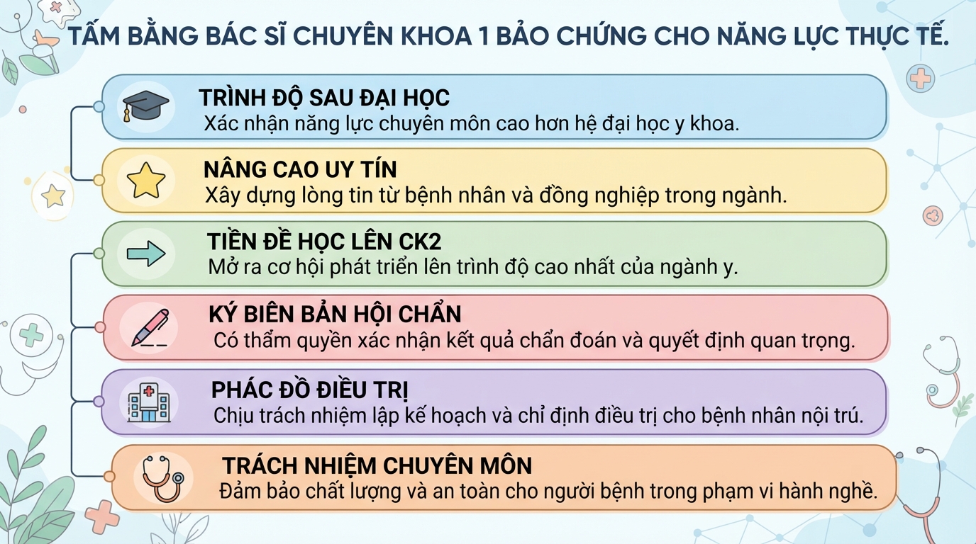 Bác sĩ chuyên khoa 1 là gì? Điều kiện đào tạo và giá trị bằng cấp