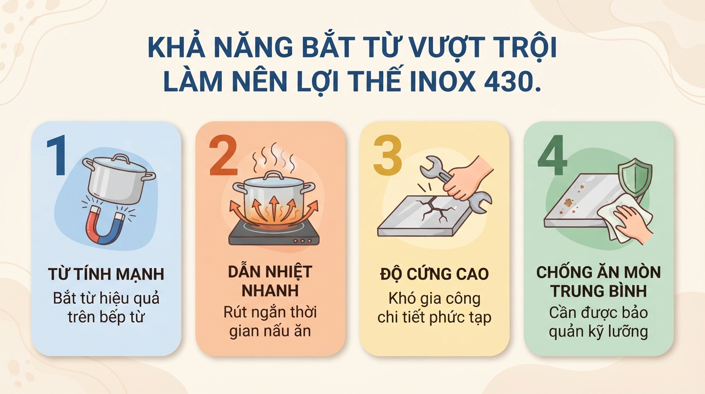 Inox 430 là gì? 5 Điểm khác biệt so sánh inox 430 và 304 nên biết