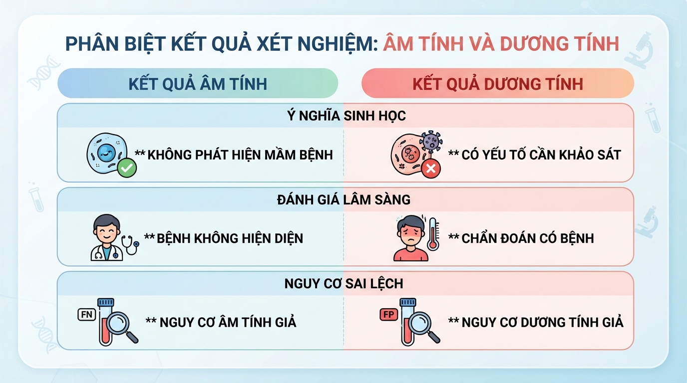 Bảng đối chiếu tiêu chí chẩn đoán giữa kết quả âm tính và dương tính.