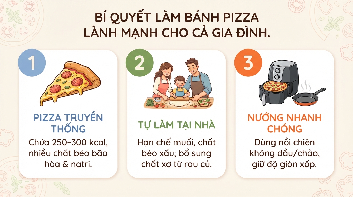 Bánh pizza: Cách làm tại nhà và mẹo ăn hợp dinh dưỡng